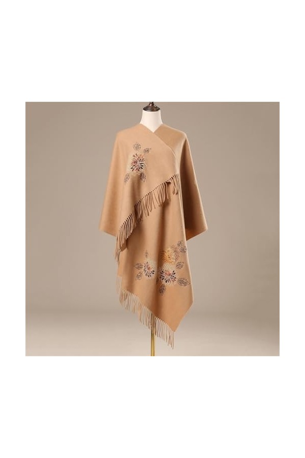 MaTeka Écharpe en laine femme hiver polyvalent Cheongsam châle for envoyer les aînés broderie châle à lextérieur