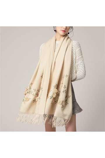 MaTeka Écharpe brodée de Style chinois châle en laine for femme écharpe brodée de Style ethnique polyvalent