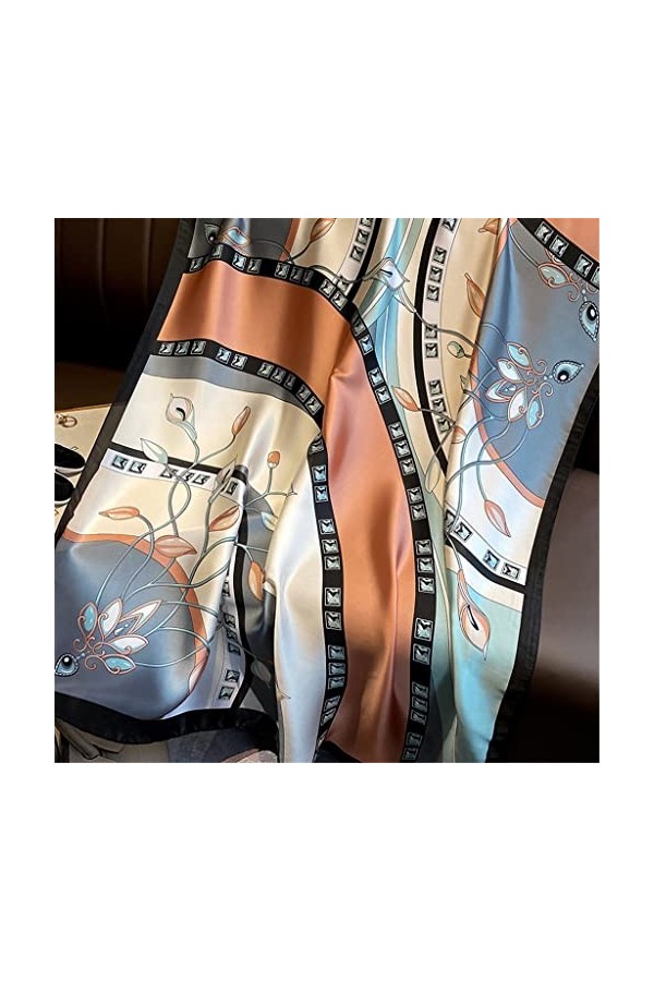 Printemps et Automne Foulard en Soie Femme Mère Simulation Soie été Longue crème Solaire châle Mince Serviette de Plage Coul