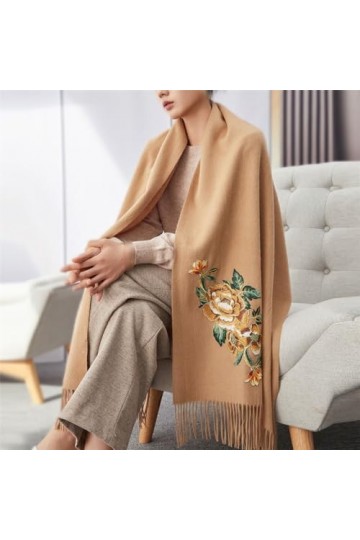 MaTeka Châle en laine for femmes avec écharpe en laine brodée de Style ethnique dautomne et dhiver
