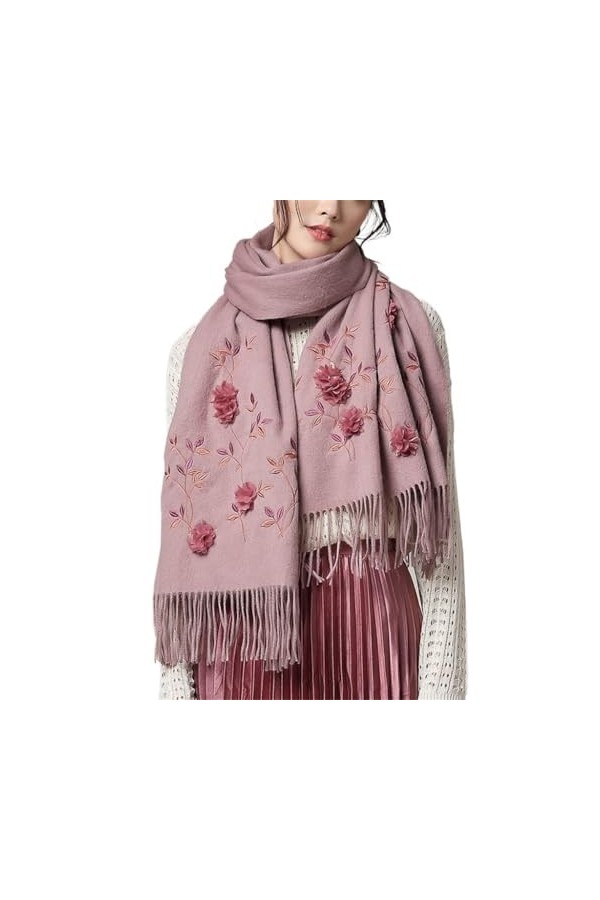 MaTeka Écharpe brodée femme laine automne et hiver châle polyvalent Style ethnique écharpe brodée