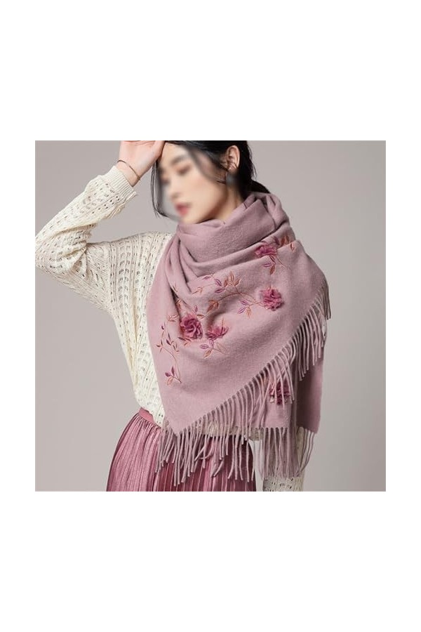 MaTeka Écharpe brodée femme laine automne et hiver châle polyvalent Style ethnique écharpe brodée