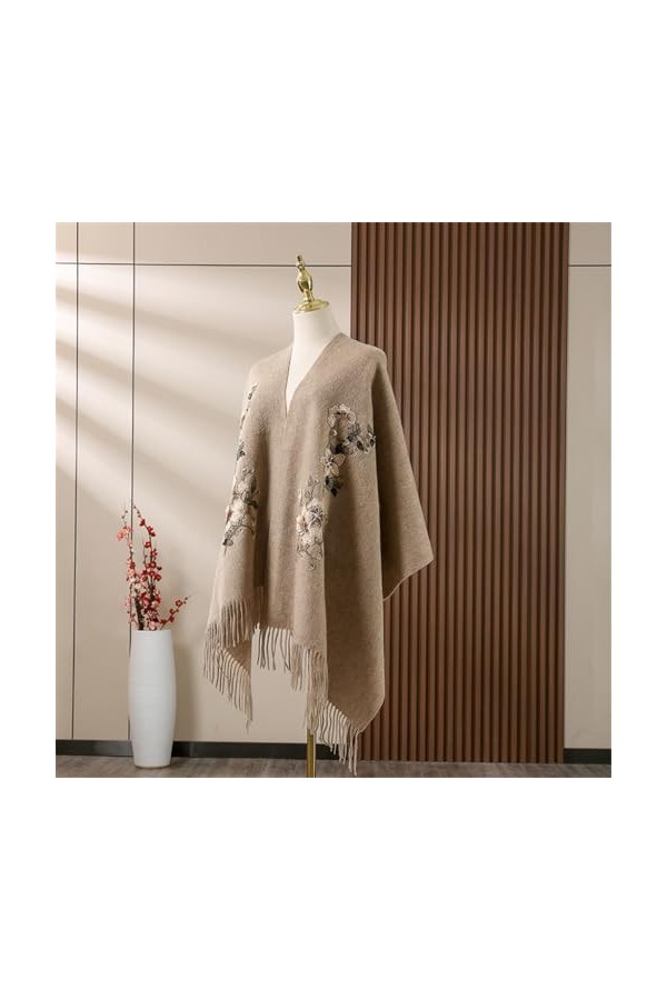 MaTeka Écharpe en laine brodée femme avec Cape maman châle de climatisation