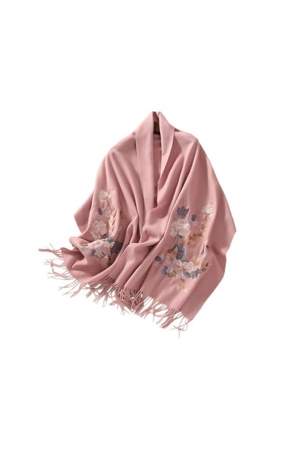 MaTeka Écharpe en laine brodée for femme, Cape chaude et épaisse à lextérieur du châle, automne et hiver