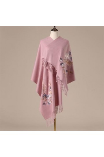 MaTeka Écharpe en laine brodée for femme, Cape chaude et épaisse à lextérieur du châle, automne et hiver