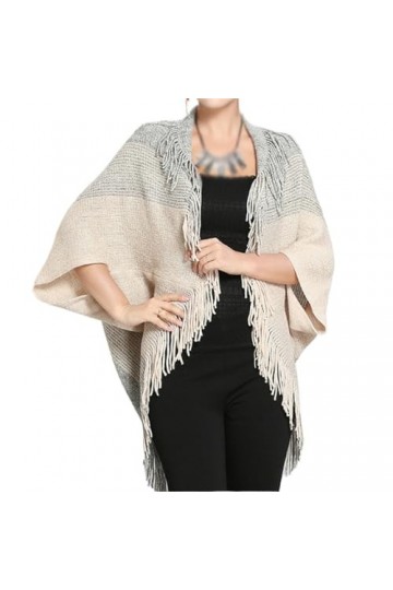 MaTeka Cardigan en Tricot Ample à Rayures et Franges, Veste Cape châle for Femmes Color : D, Size : As showns 