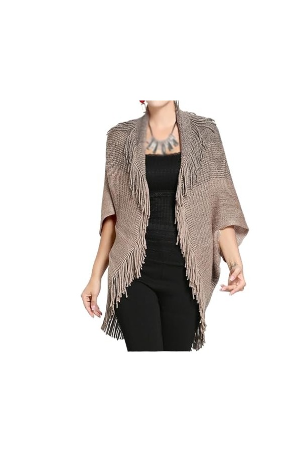 MaTeka Cardigan en Tricot Ample à Rayures et Franges, Veste Cape châle for Femmes Color : D, Size : As showns 