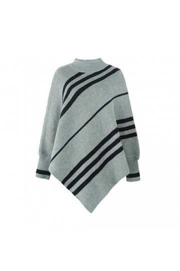 KAHXI Cape femme pull châle col rond rayé manches longues Poncho femme tricoté pull surdimensionné Cape Color : B, Size : On