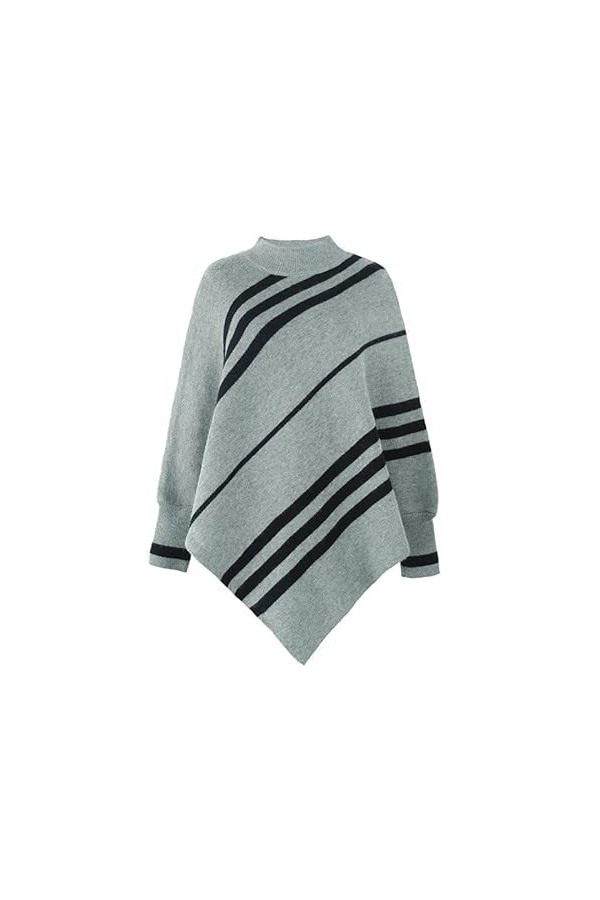 KAHXI Cape femme pull châle col rond rayé manches longues Poncho femme tricoté pull surdimensionné Cape Color : B, Size : On