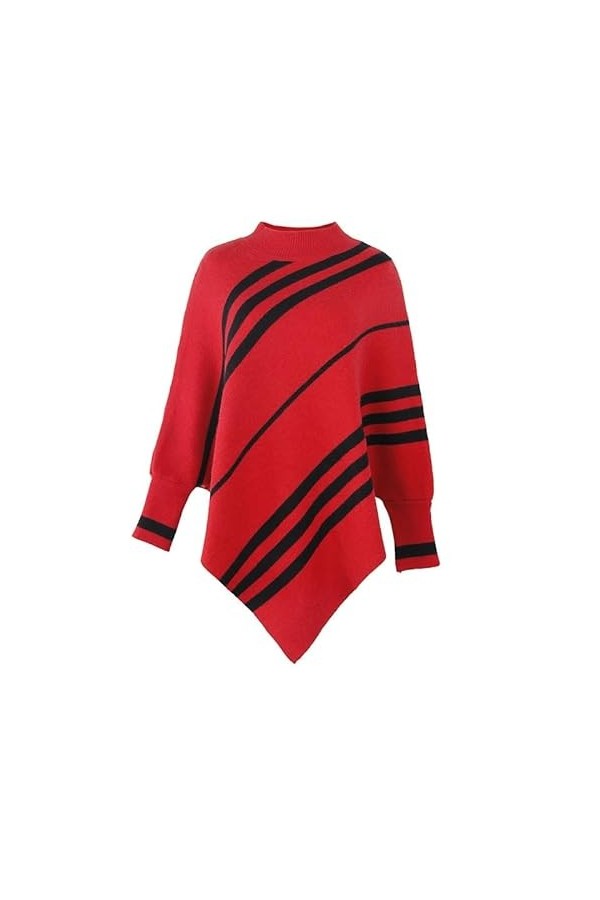 KAHXI Cape femme pull châle col rond rayé manches longues Poncho femme tricoté pull surdimensionné Cape Color : B, Size : On