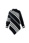 KAHXI Cape femme pull châle col rond rayé manches longues Poncho femme tricoté pull surdimensionné Cape Color : B, Size : On