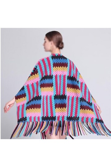 MaTeka Châle coloré avec châle à pampilles, cape, écharpe, manteau, femme