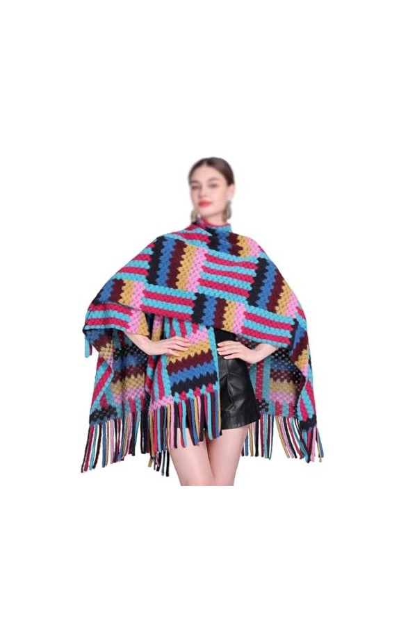 TaLcuS Châle coloré avec châle à pampilles, cape, écharpe, manteau, femme