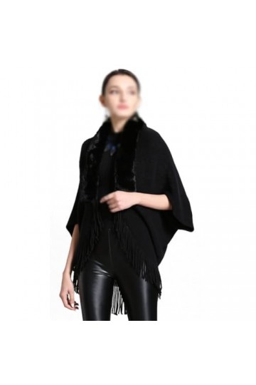 MaTeka Cardigan tricoté en Imitation cachemire for femme, châle avec col en fourrure chaud, pompon, automne et hiver Color :