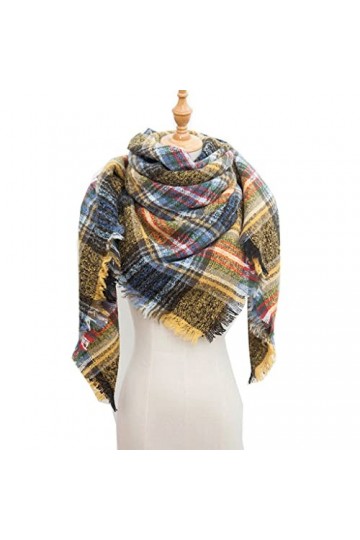 RWRAPS Écharpe dhiver à carreaux pour femme, serviette carrée, châle pour dame couleur : jaune, taille : taille unique ja