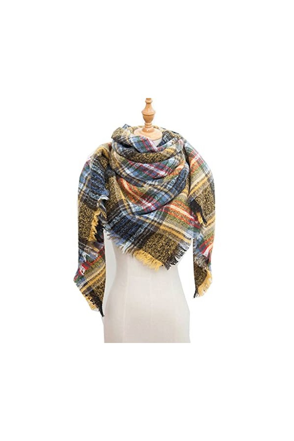 RWRAPS Écharpe dhiver à carreaux pour femme, serviette carrée, châle pour dame couleur : jaune, taille : taille unique ja