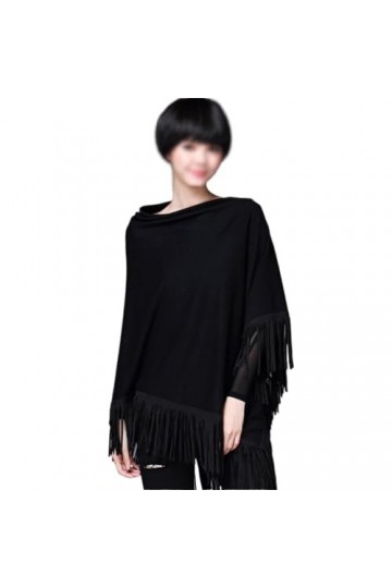 MaTeka Pull de Longueur Moyenne for Femme, Pull en Tricot, Ample, irrégulière, Cape, Pompon, Veste châle Color : Argento, Si