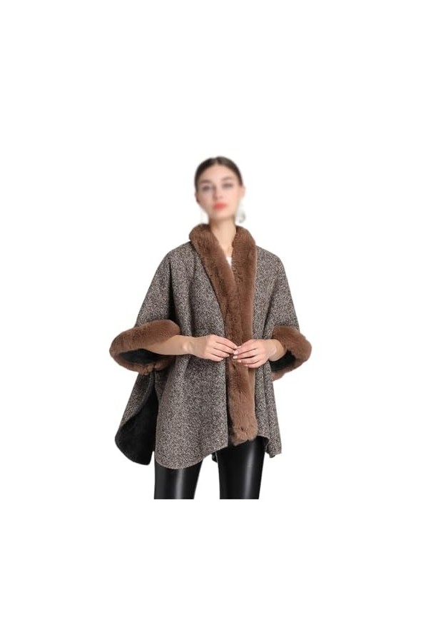 MaTeka Veste Cardigan tricotée for Femmes, col en Peluche et épais, châle, Cape, Taille Ample