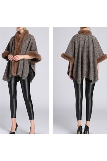 MaTeka Veste Cardigan tricotée for Femmes, col en Peluche et épais, châle, Cape, Taille Ample