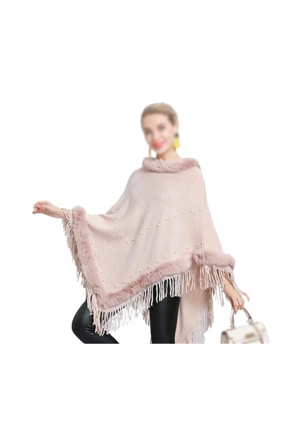 MaTeka Automne et hiver Jacquard perle gland vêtements dextérieur for femmes chaud col de fourrure châle Cape Color : Argen