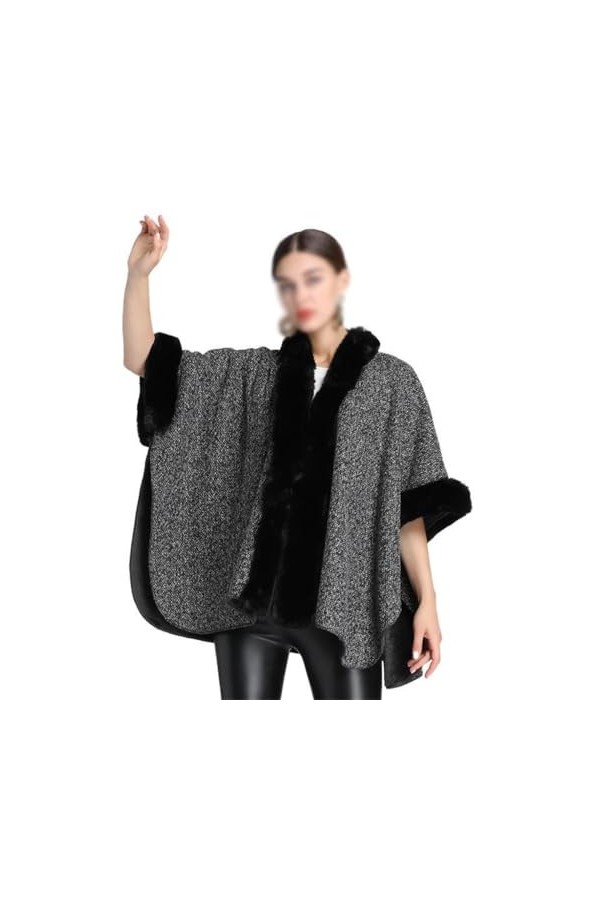 MaTeka Veste Cardigan tricotée for Femmes, col en Peluche et Fourrure épaisse, châle, Cape, Taille Ample