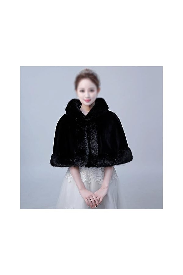 MJWDP Robe de mariée dhiver Manteau Noir châle de mariée épaissi Mariage vêtements dextérieur for Femmes à Manches Longues