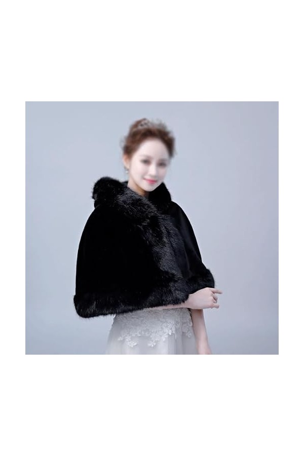 MJWDP Robe de mariée dhiver Manteau Noir châle de mariée épaissi Mariage vêtements dextérieur for Femmes à Manches Longues