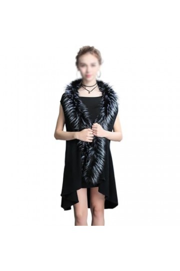 MaTeka Veste châle à col en Fourrure for Femme, Cardigan tricoté, Gilet en Fourrure Color : Argento, Size : As showns 