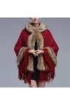 Cape de fête dhiver pour femme, châle chaud à capuche, pompon doux, faux pardessus, poncho couleur : rouge, taille : taille