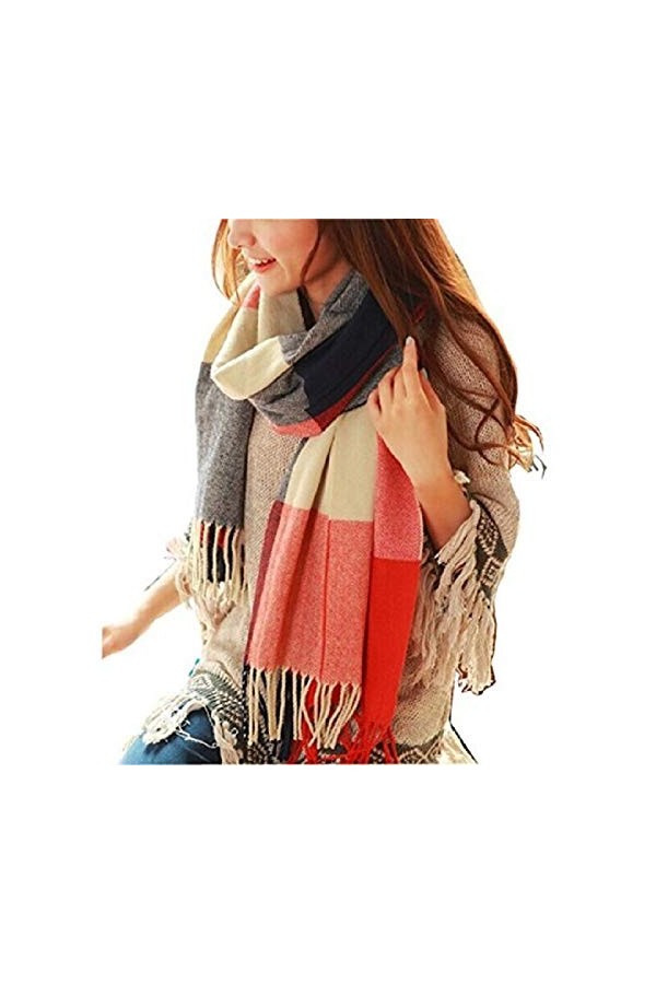 Tuopuda Hiver Echarpe Femme Plaid Longue écharpe Chaude Grande Châles Doux Foulards Glands Elégant Wrap Châles Etoles Écharpe