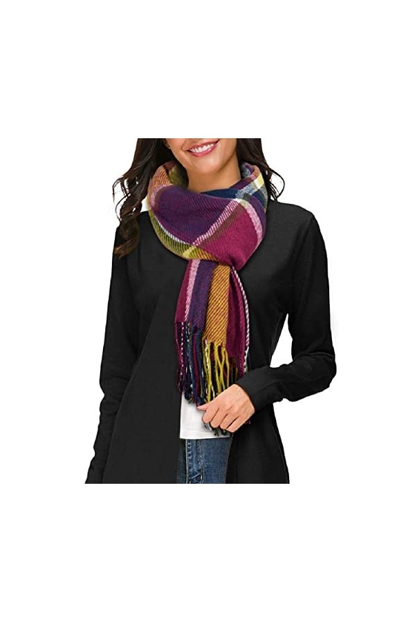 Tuopuda Hiver Echarpe Femme Plaid Longue écharpe Chaude Grande Châles Doux Foulards Glands Elégant Wrap Châles Etoles Écharpe