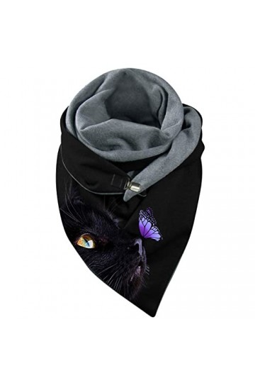 Henagehde Écharpe Femme Hiver Avec Bouton Echarpe Chaud Motif Imprimé Vintage Multicolore Hiver Doux Wrap Scarf Châles Écharp