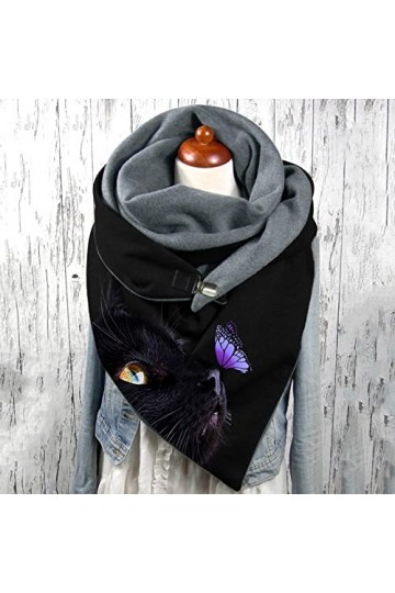 Henagehde Écharpe Femme Hiver Avec Bouton Echarpe Chaud Motif Imprimé Vintage Multicolore Hiver Doux Wrap Scarf Châles Écharp