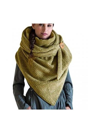 Susenstone Écharpe Femme Hiver Avec Bouton Vintage Foulards ÉLéGant Couleur Unie ÉCharpe Chaud Coton RéTro Automne Hiver Doux
