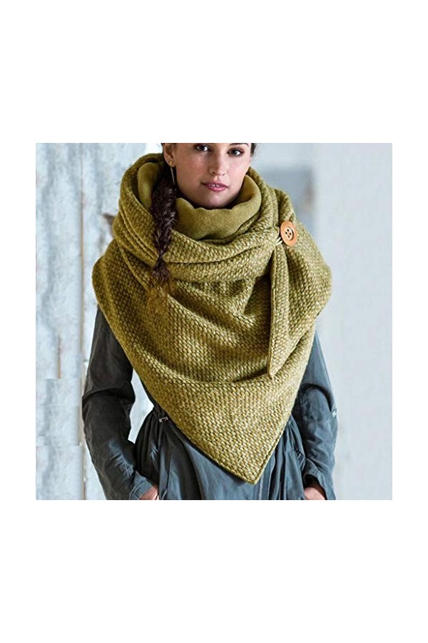 Susenstone Écharpe Femme Hiver Avec Bouton Vintage Foulards ÉLéGant Couleur Unie ÉCharpe Chaud Coton RéTro Automne Hiver Doux