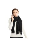 RIIQIICHY Écharpe Dhiver en Laine Cachemire Sensation de Chaleur Grande Écharpe Pashmina Étole Pour Femmes,Noir,Large