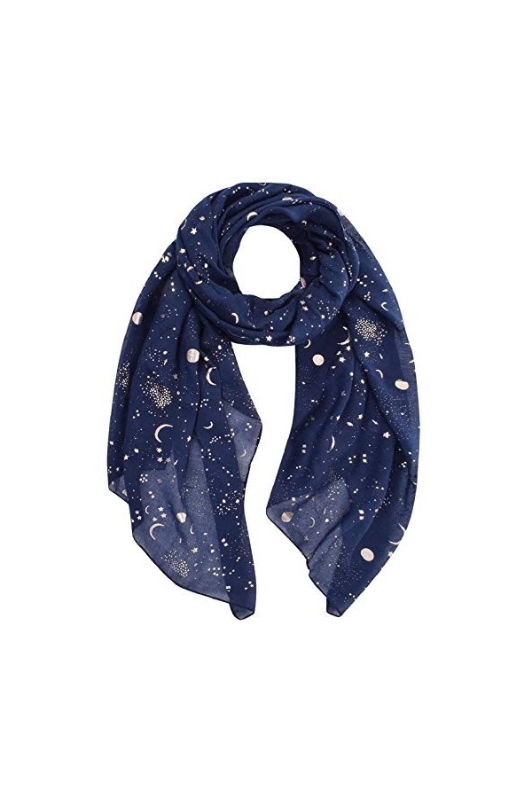 CMTOP Foulard&nbsp;en&nbsp;Soie Femme avec Motif Etoiles et Lune Echarpe&nbsp;Soie avec Sensation de Dorure et De Scintillement 70 * 180cm S