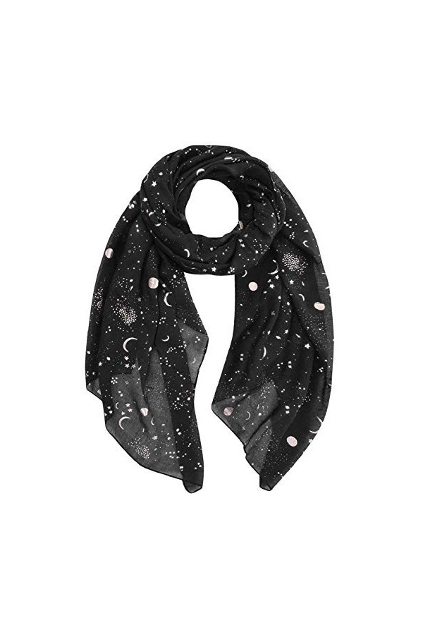 CMTOP Foulard&nbsp;en&nbsp;Soie Femme avec Motif Etoiles et Lune Echarpe&nbsp;Soie avec Sensation de Dorure et De Scintillement 70 * 180cm S