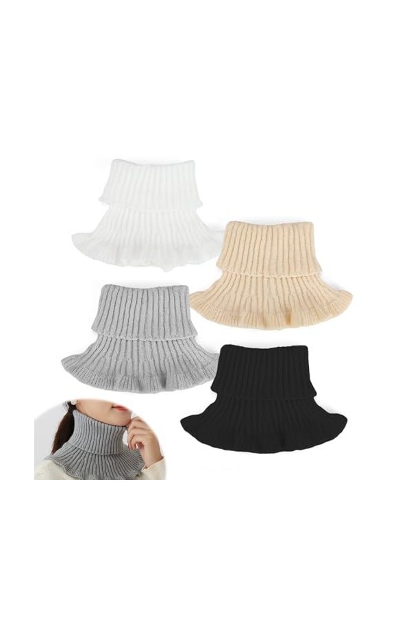 HERKINDNESS Faux Col Roulé, 4 Pièces Faux Col écharpe, Roulé Côtelé Faux Col, Volants Couleur Unie Faux Col, Utilisé pour la 