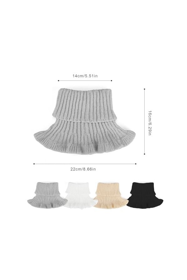 HERKINDNESS Faux Col Roulé, 4 Pièces Faux Col écharpe, Roulé Côtelé Faux Col, Volants Couleur Unie Faux Col, Utilisé pour la 