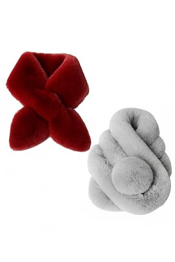 2 Paires Écharpe Femme Fille Écharpe en Fausse Fourrure Tour de Cou en Fausse Fourrure Pompon Souple Fourrure écharpes en Fau