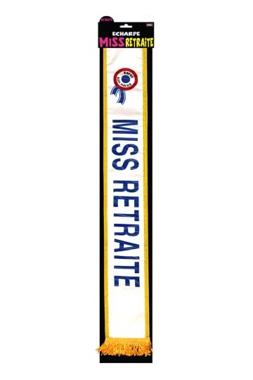 MDR Retraite Echarpe Humoristique, Ecriture Bleue sur Fond Blanc, Bordures dorées, Taille Unique Femme