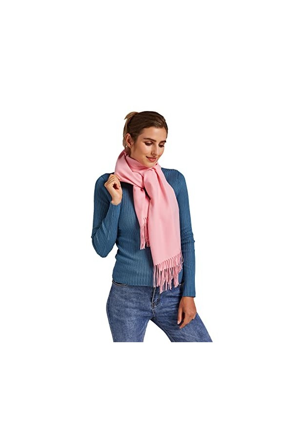 VaneriHome Écharpe fine pour femme - Pour lhiver et lautomne - Couleur unie - Avec pompon - Pour les loisirs, le soir, le m