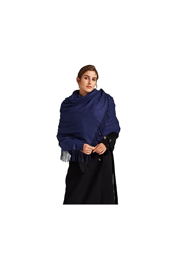 VaneriHome Écharpe fine pour femme - Pour lhiver et lautomne - Couleur unie - Avec pompon - Pour les loisirs, le soir, le m