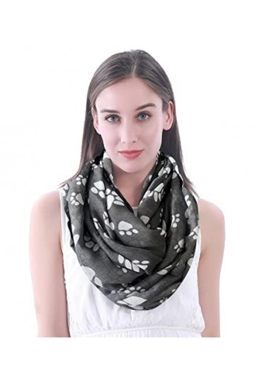 Lina & Lily Écharpe Foulard Tube Snood à Motif Pattes de Chien Chat Gris Foncé 