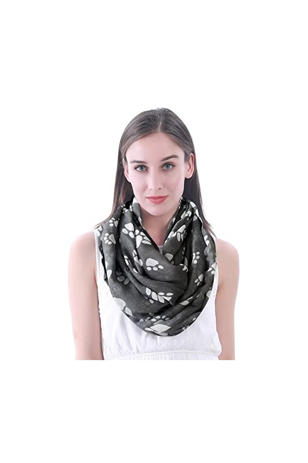 Lina & Lily Écharpe Foulard Tube Snood à Motif Pattes de Chien Chat Gris Foncé 