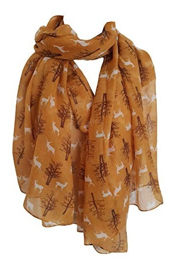 GlamLondon Foulard dhiver avec motif cerfs et renne - Cadeau de Noël pour femme, Mustard, L