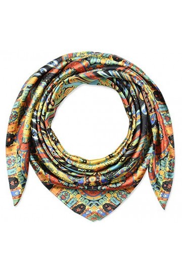 Corciova Grande écharpe carrée en soie pour femme 35 cm - Noir - Large