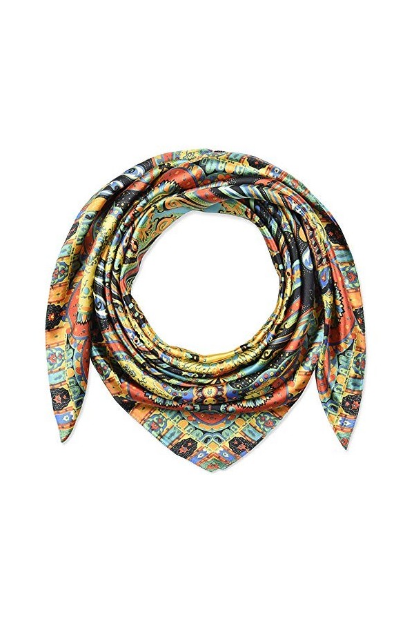 Corciova Grande écharpe carrée en soie pour femme 35 cm - Noir - Large