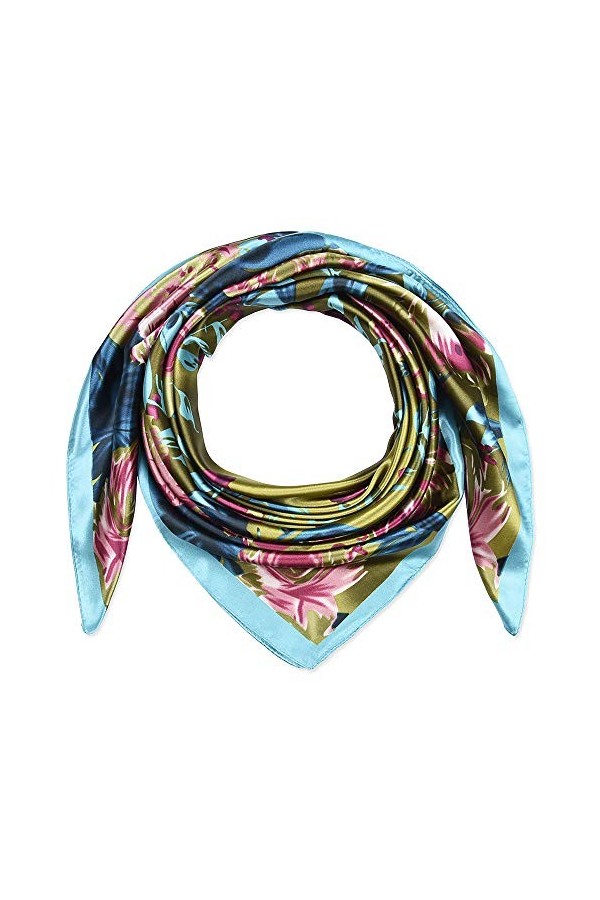 Corciova Grande écharpe carrée en soie pour femme 35 cm - Noir - Large